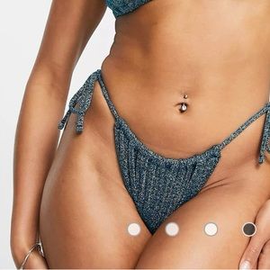 Asos design mix and match side tie bikini bottom in blue glitter size 6 US NWT